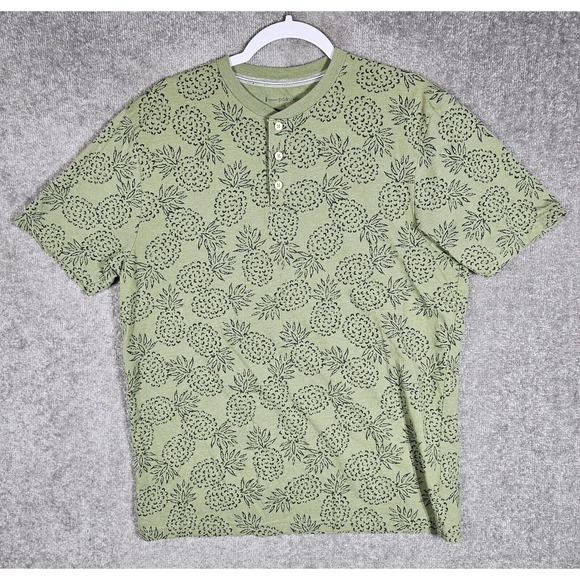 Pd & c Short Sleeve Pineapple Print‎ Pullover Henley Shirt Mens Size Large Green - Picture 1 of 8